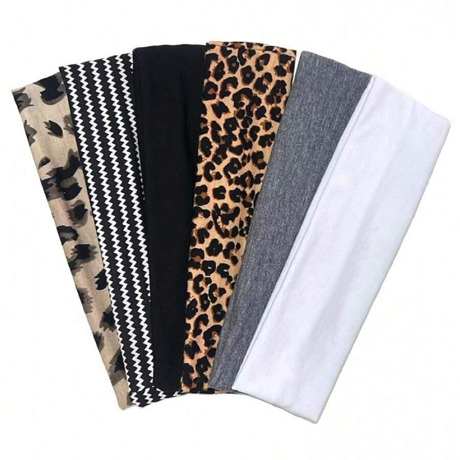 TERSE Fashion Women's Headbands For Short Hair Non Slip Elastic Floral Hairbands, Soft Fabric 2 Inches Thick Stripe Head Bands For Girls, Valentine's Day Heart Headbands - Headbands Color- Stylish Cheetah Print Set - 查看 1