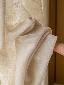 1pc Solid Color Minimalist Japanese Style Linen Window Curtain, Summer Sheer Curtain For Living Room Bedroom, Nordic Linen Texture