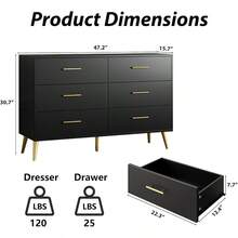 Modern 6-Deep Drawer Dresser For Bedroom, Wide Chest Of Drawers With Gold Handles - Ideal For Master & Guest Bedrooms, Offering Ample Storage Space
