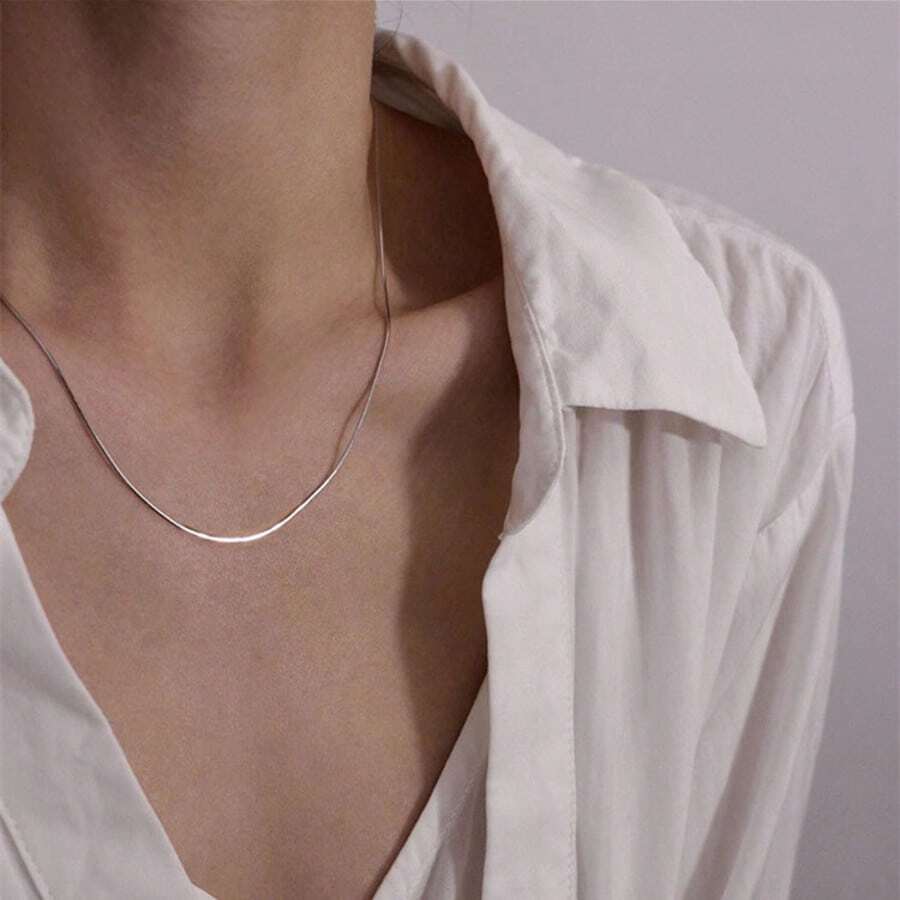 Stainless Steel Simple Minimalist Clavicle Necklace, Delicate Thin Chain For Women - Silver - View 1