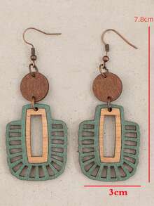 Boho-Chic Wooden Geometric Hollow Dangle Earrings - Vintage , Mixed Colors