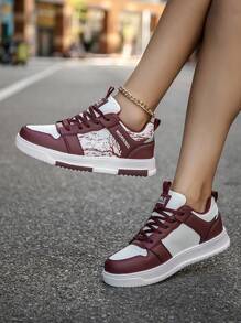 Women's Fashion Contrast Color Splicing Lace Up Casual Low-Top Sneakers, Comfy Versatile Casual Shoes For Daily, Campus, Running