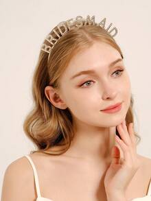 1 pieza Diadema de aleación con letra "DAMA DE HONOR" con strass, accesorio de calidad para fiesta de boda, dama de honor, accesorios para el Día de San Valentín - Plateado - Ver 9