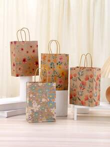 8pcs/Set 21*15*8CM Kraft Paper Floral Print Gift Bags, Suitable For Birthday Party, Home Party Gifts Packaging, Decoration'