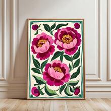 1 pieza Póster de arte de pared con pintura de lienzo de estilo bohemio con peonía rosa enmarcada/sin marco, obra de arte botánica minimalista floral abstracta vintage, adecuada para dormitorio, apartamento, sala de estar, decoración del hogar moderna - Multicolor - Ver 1