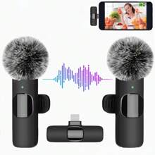 Microphone sans fil à pince noir, compatible avec , Android, microphone sans fil professionnel à pince, plug and play, mini microphone pour le jeu, l'enregistrement vidéo, les interviews, le vlogging compatible avec les téléphones et Android pour les vacances d'été, l'enregistrement audio/vidéo, les interviews, le jeu et la diffusion en direct