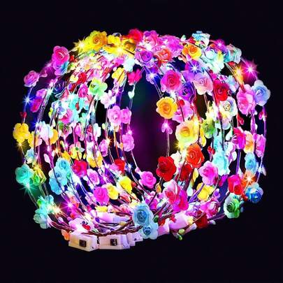 10 pezzi di fasce per capelli con fiori a LED multi-colore, corone di fiori luminose per donne, fasce luminose per matrimoni, feste di compleanno, Natale, Mardi Gras, cosplay, feste da principessa
