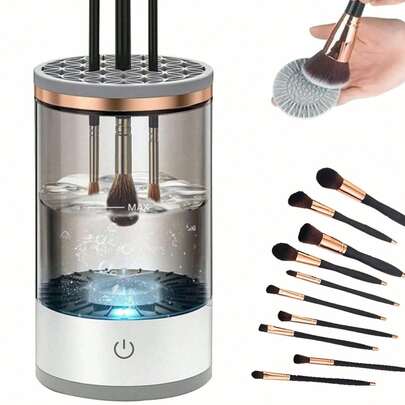 1pc USB Powered Electric Makeup Brush Cleaner - Odorless, Battery-Free, Essential Home Beauty Tool Accessory With Deep Cleaning & Sterilization Functions, Transparent Design With Blue LED Indicator
