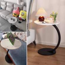 Mesa Auxiliar Portátil Para Café, Mesa Auxiliar Armable de Centro Redonda, Forma de "C" Ideal Para Espacios Pequeños, Diseño Moderno, Para Sala, Habitación, Oficina - Blanco - Ver 5