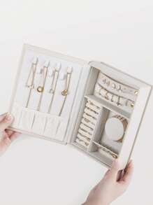 CASEGRACE 1pc Book-Shaped Flip Top Jewelry Box, Elegant Organizer For Storing And Displaying Bracelets, Studs, Necklaces, Rings, And Earrings - Compact, Portable, Design Organizer Storage Travel Summer Organizer Storage Box Travel Gifts Back To School