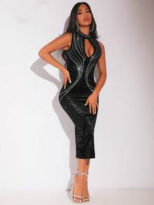 HERTALK Party Club Night Outfits For Women Sexy Elegant Rhinestone Bodycon Dress Hot Drilling Evening Gowns,Sexy Women Outfits,Party Women Dresses - màu đen - Xem 6
