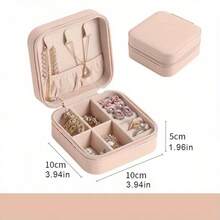 1 件便携式 PU 旅行珠宝收纳盒，配有弹性口袋、戒指架、可拆卸隔板，是送给女性的理想礼物 - 耳环、项链、手链收纳