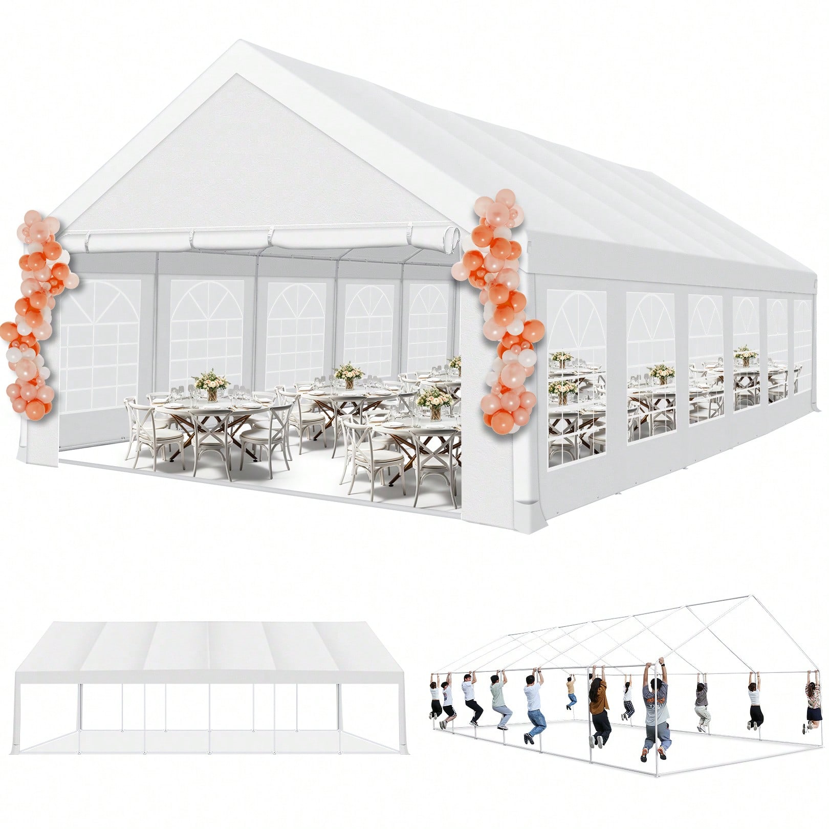 20x40 Party Tent Heavy Duty, 20x40 Tent With 8 Removable Sidewalls & 4 Built-In Sandbags, Commercial Wedding Party Canopy, UV 50+, Waterproof, White