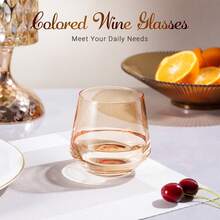 Stemless Wine Glasses Set 6[Peach Color Wine Glasses Stemless] Peach Short Tumbler[14oz] Peach Glassware For Wine Or Soft Drinks,Unique Wine Gifts For Valentines Day - Light Peach - View 2