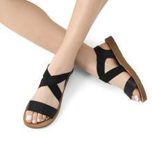 Women's Open Toe Elastic Ankle Strap Flat Summer Sandals - 黑色 - 查看 8