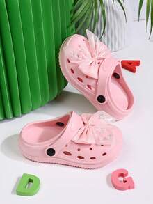 Girls Kids Lightweight Hollow Bow Decorated Comfortable Slip-On Sandals, Breathable Outdoor Beach Holiday Summer Slippers - Pink - View 6