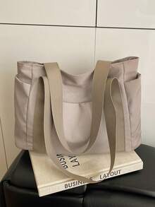 Bolso de mano de gran capacidad, de moda, sencillo y casual, multifuncional, adecuado para el trabajo, el transporte, las compras y otras ocasiones. - Caqui - Ver 6