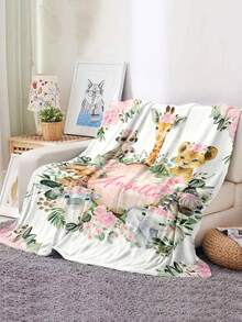 1pc Custom Personalized Color Name Throw Blanket, With Pink Animal Party Blanket For Girl Boy Great Holiday Gift For Daughter,Son,Classmates, Friends,Super Soft Warm Gorgeous Cozy, For All Seasons, Suitable For Indoor, Camping, Air-Conditioned Room, Sofa, Living Room,Bedroom,Home,Halloween, Ideal Gift For Children's Day, Christmas, Birthday - Multicolor - View 6