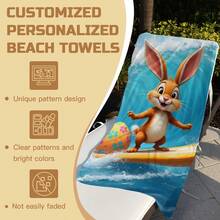 Easter Bunny Surfing With Egg On Wave Super Soft And Cozy Lightweight Printed 75X150cm Large Bath Towel, Quick Drying, Absorbent, Soft And Comfortable, Ultra-Fine Fiber Beach Towel