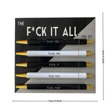 5pcs Set Funny Ballpoint Pen - 1.0mm Tip, Black Ink, Vivid Quotes, Profanity Design, Unique Office Gift For Colleagues, Personalized Daily Writing Ballpoint Pen Set With Humorous Slogans, Personalized Ballpoint Pen Set Back To School - Black and White Ballpoint Pen - View 4