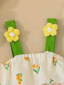 Infant Girl 3D Floral Decor Camisole Bodysuit & Hat Set, Elegant Design Suitable For Spring & Summer Vacation - Multicolor - View 5