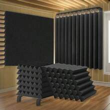 12/24pcs Soundproof Foam Boards Of Black Soundproof Foam Boards Measuring 30*30cm, Flame Retardant, High Density, Quick Recovery, Easy To Install, Wedge-Shaped Soundproof Boards Suitable For Recording Studios, Home Theaters, Game Rooms, Acoustic Treatment Sound-Absorbing Panels, Conference Rooms, Office Soundproof Walls - Multicolor - View 2