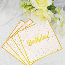 20pcs/40pcs/100pcs White And Golden Stamping Happy Birthday Napkins White Gold Birthday Dinner Napkins Paper Luncheon Napkin For Men Women Anniversary Party Table Decorations