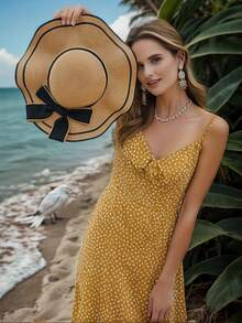 Women's 1-Piece Khaki & Beige Straw Woven Wide-Brim Sun Hat - Bohemian Casual Summer Outdoor Hat With Black Ribbon Bow, UV Protection For Beach, Garden & Travel | Lightweight Breathable Boho-Chic Accessory - Hat - View 5