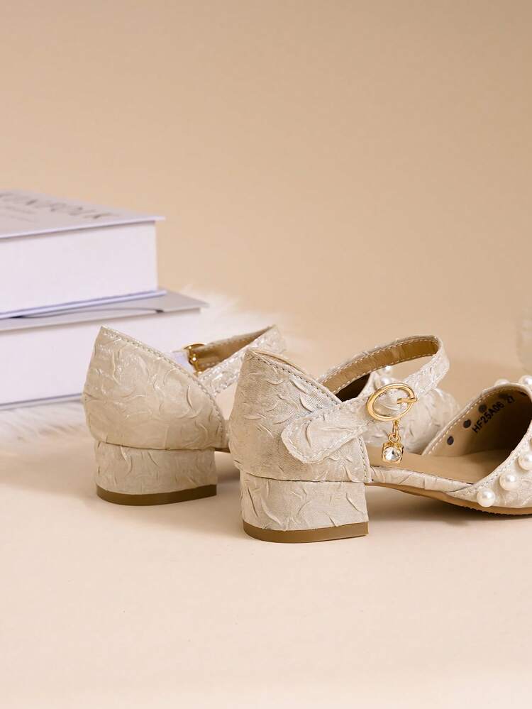 儿童经典时尚珍珠装饰公主鞋 - 杏色 - 查看 2