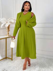 2025 Autumn/Winter Plus Size Women's Cardigan Suit Jacket Two Pieces Set, Suitable For Commuting, Business, And Everyday Outdoor Wear - Green - View 5