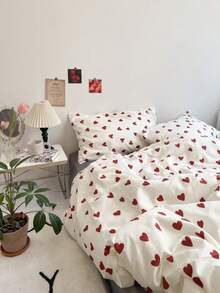 Joivida 3pcs Heart Print Bedding Set, 2 Pillow Covers + 1 Duvet Cover (Inserts Not Included), Rama Cozy Bedroom,Cozy Home, Bedroom Supplies, Housewarming Gift, Back To School Use, Dorm Essentials, Breezy Spring/Summer Textile - Multicolor - View 2