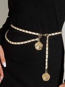 1pc Double-Layer Rope Camellia Waist Chain Summer Fall, Autumn, Halloween