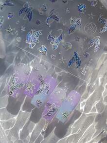 1张5D立体水母和海马美甲贴纸，梦幻美人鱼尾巴美甲贴花，DIY自粘美甲贴纸 - 彩色 - 查看 8