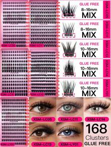168 Cluster 14 Rows Individual Lash Clusters Fake Lashes,C 0.07 8-16mm MIX,No Glue Needed False Eyelashes,Adhesive False Eyelashes,Natural Look Individual False Eyelashes,Lash Clusters Diy Wispy False Eyelashes,Natural Clusters Cat Eye Look,End Eye Elongated Enlarged Double Eye,Reusable Natural Voluminous Lashes, Comfortable & Hypoallergenic, Everyday & Party Wear Fast Fashion Beauty