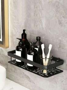1pc Wall Mounted Punch-Free Bathroom Storage Rack,Shower Caddy Shelf, Bathroom Shower Rack, Stainless Steel Suction Cup Toilet Rack, Toilet Organizer Rack