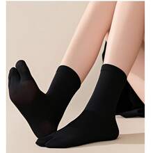 3 Pairs Men's Two Toe Division Socks, Plain Style Socks, Black & White, Spring/Summer - Multicolor - View 2