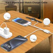 3-in-1-Ladekabel: 1 x Lightning-Kabel, 1 x Typ-C-Kabel, magnetisches kabelloses Uhrenladegerät, kompatibel mit Apple Watch der Apple Watch, geeignet für Büro, Wohnheim und Zuhause