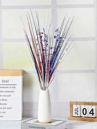 4th Of July Decorative Items, National Holiday Party Decor Red White Blue Fake Berry Bouquet, Shiny Red White Blue Hanging Ornaments