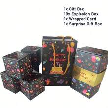 1 件生日快乐惊喜礼物弹出式爆炸礼盒，含 10/16 个弹跳盒，生日快乐惊喜礼盒，现金爆炸礼盒，爆炸礼盒现金礼盒，适合情人节、毕业典礼、生日、周年纪念礼物