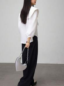 清新蝴蝶结海军蓝翻领衬衫 - 白色 - 查看 6