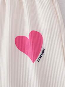 6pcs/Set Girls Casual Heart Print Sleeveless Tops And Shorts Set, Apricot & Rose Red, Suitable For Casual, Resort, Party, Home, Outdoor Wear In Summer - Multicolor - View 7
