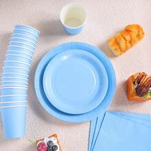 Sky Blue Disposable Tableware Set, 7/9 Inch Party Plates, Napkins, Paper Cups, Birthday Party Gifts, Gathering Decoration, Disposable Paper Plates, Napkins, Cups Suitable For Birthday Theme Party Supplies - Baby Blue - View 3
