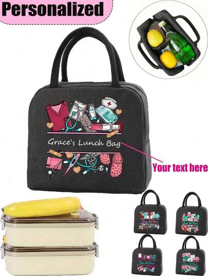 Customized Your Name Insulated Lunch Bag - Waterproof,Custom Nurse Themed Insulated Lunch Bag,Portable/Thermal Insulation Keeps Food Fresh And Delicious For School/Office&Outdoor Activities - Easy To Clean And Foldable Design Perfect Portable Meal Companion For School Or Outings - An Ideal Gift Idea Lunch Box Lunchbox Lunch Bag Women Nurse Camping Cooler Bag Picnic Classroom Bento Kitchen Insulated Lunch Bag Travel
