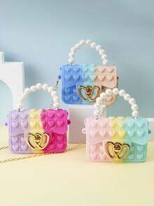 [Small] 1pc Girls Silicone Jelly Bag, Dual-Sided Bubble Heart Shaped Crossbody/Coin Purse, Suitable For Daily Use - Multicolor - View 3