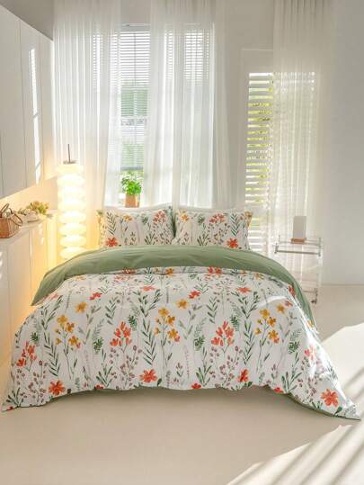 3pcs/Set Floral Pattern Duvet Cover Set(1 Duvet Cover & 2 Pillowcase)Soft And Skin-Friendly Duvet Cover Bedding Set For Home, All Season Bed Sheets Set