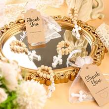 木制散装木制天主教念珠白色网袋适用于洗礼第一次新娘送礼会男士女士