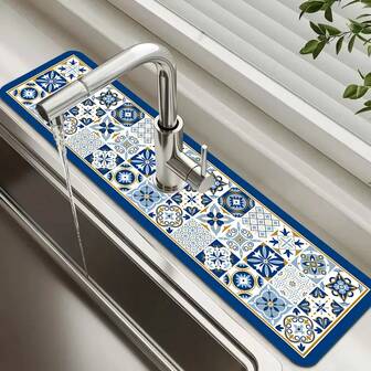 1 st Bohemian Retro Style kranmatta, polyester fuktsäker avloppsdyna för kök och badrum, kran sugmatta, torkdyna Lämplig för badrumsbänkskivor, köks- och badrumsbänktillbehör