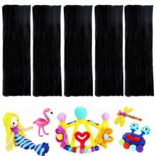 100/200/300 unidades Limpiapipas negros, 6 mm x 30 cm, tallos de chenilla, decoraciones DIY creativas, limpiapipas para manualidades, suministros de manualidades con palitos borrosos, decoración de artes y vacaciones