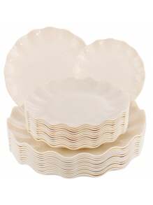 24 platos de plástico beige reutilizables e irrompibles, aptos para lavavajillas, perfectos para fiestas, cumpleaños y picnics. Sin BPA (12 personas).