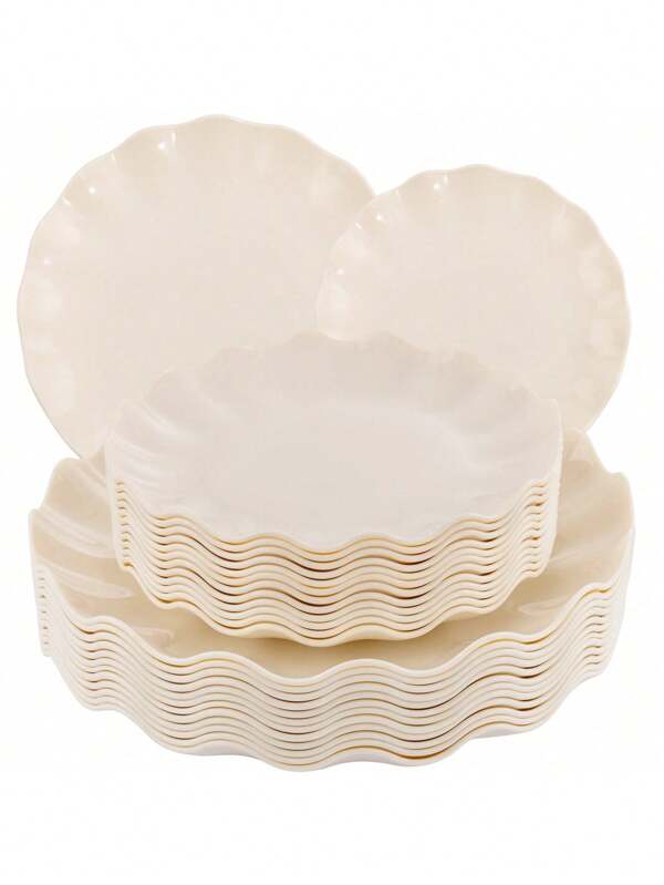 24 platos de plástico beige reutilizables e irrompibles, aptos para lavavajillas, perfectos para fiestas, cumpleaños y picnics. Sin BPA (12 personas).